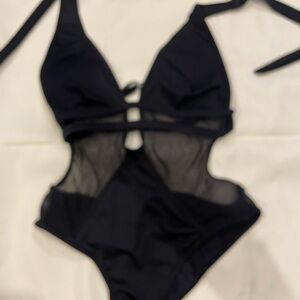 Black Mesh One-Piece Swimsuit